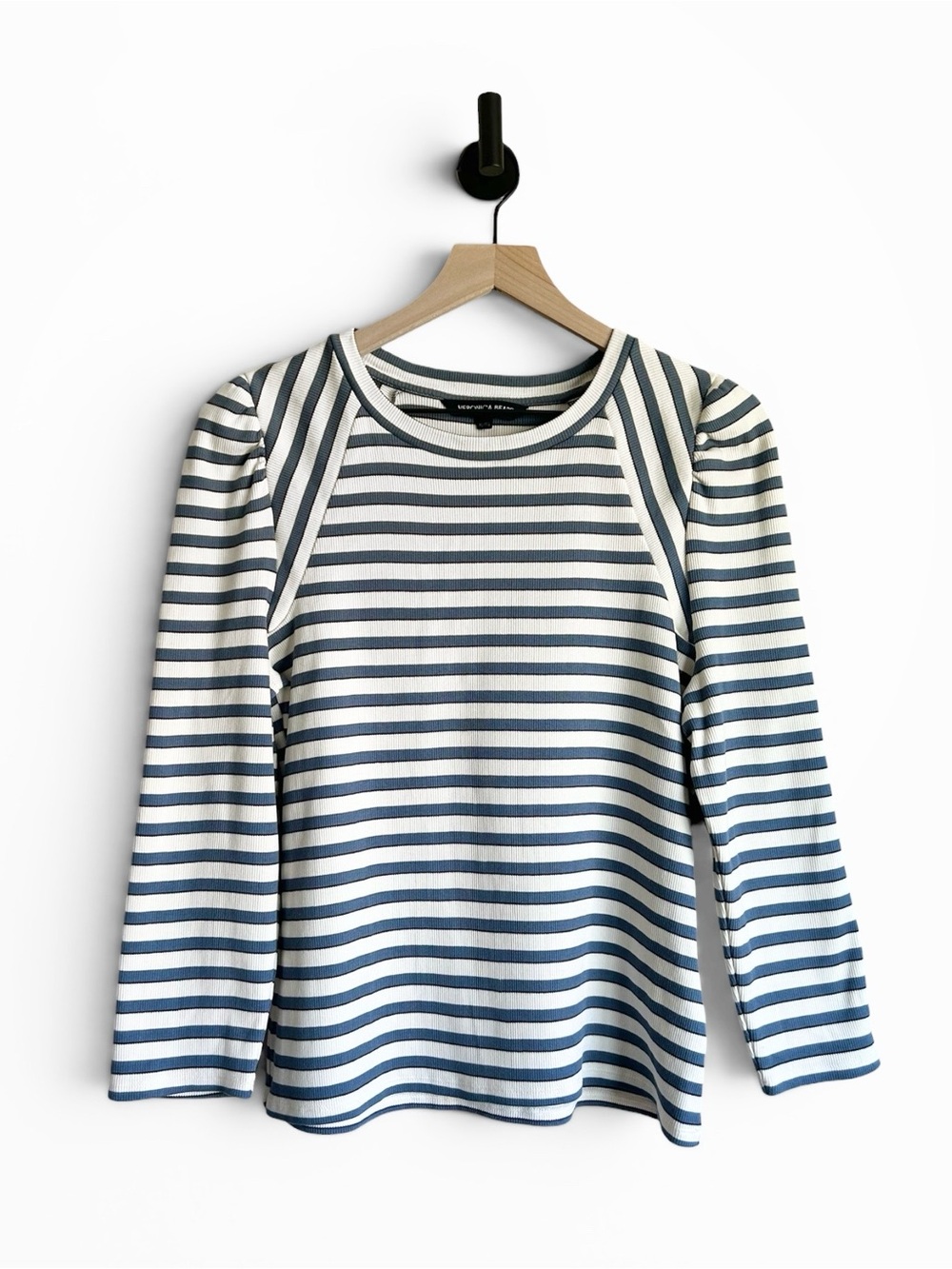 Veronica Beard Delano Puff Sleeve Top Size XL Blue White Stripe - Picture 3 of 8